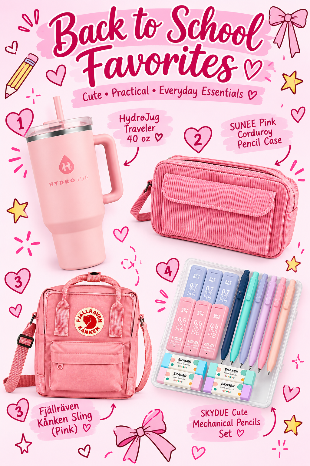 Back to School Favorites collage featuring four cute products